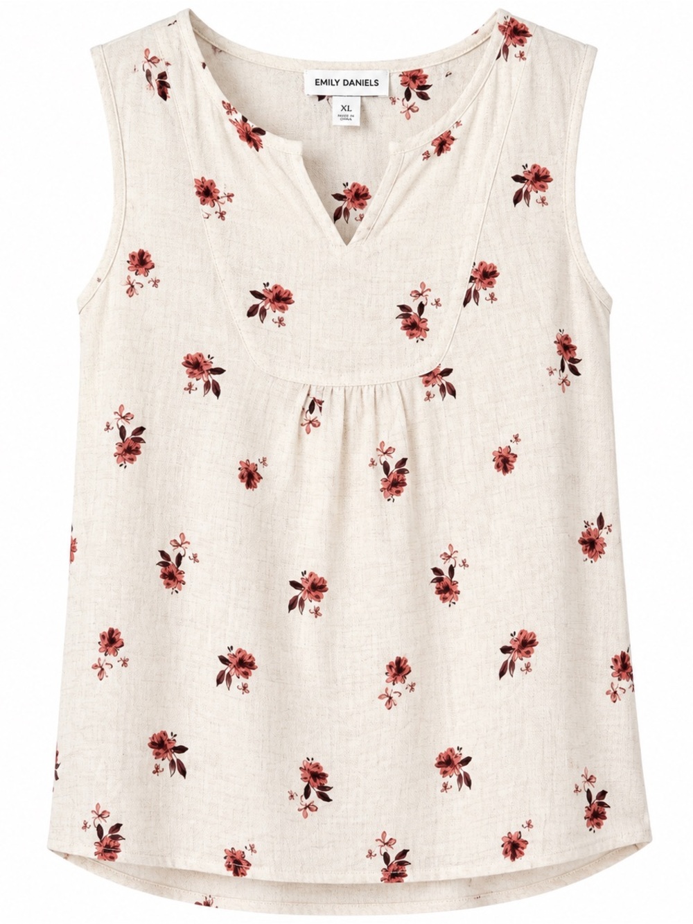 Sonoma XXL 2X Short Top Tan Brown Floral Flower Sleeveless V Neck Knit Womens